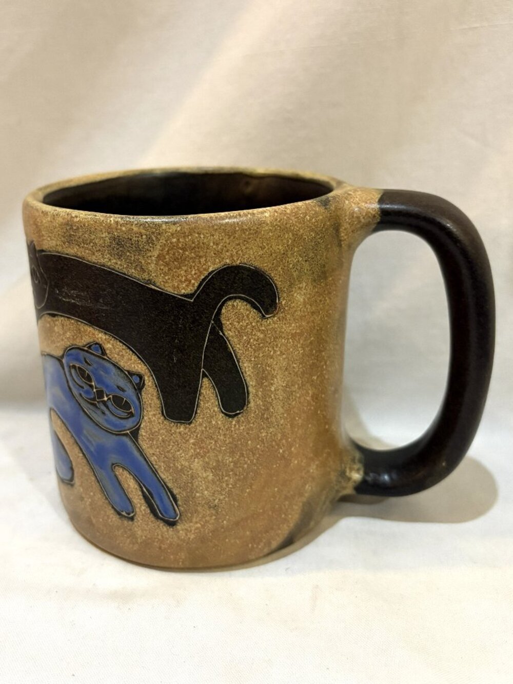 Mara Stoneware Pottery Mug Hand Made Mexico Playful Cats